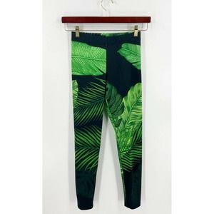 Wholesome Culture Womens Size M Black Green Palm Print Athletic Workout Leggings